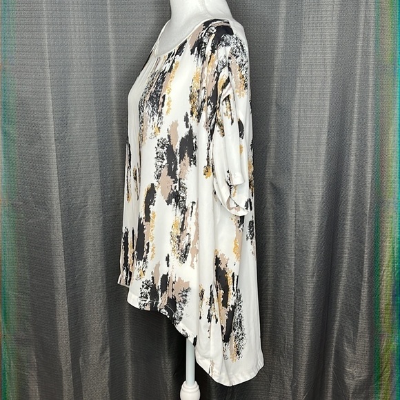 14th & UNION CREAM BLACK HI LO SHORT SLEEVED BLOUSE Medium - Picture 4 of 7